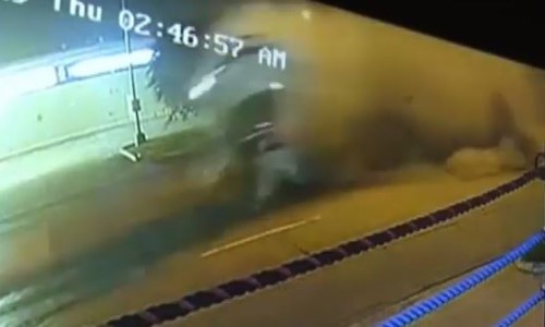surveillance video of boxer Ferrari crash