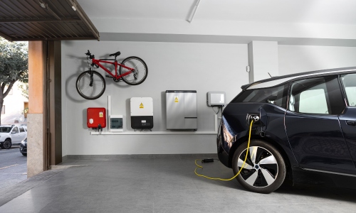 An EV positioned in a smart home.